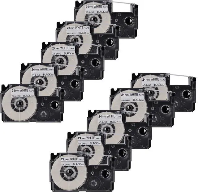 Main image of 10 X Compatible with Cassette Label Tape XR24WE XR-24WE XR-24WE2S XR24WE2S Black on White 24mm 1 inch x 26.2 Feet Replacement for CWL300 KL-430 KL-820 KL-7000 KL-7200 KL-8100 Label Maker