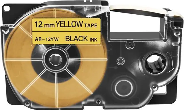 Main image of 20 X Compatible with Cassette Label Tape XR12YW XR-12YW XR-12YW2S XR12YW2S Black on Yellow 12mm 1/2 inch x 26.2 Feet Replacement for KL-120 KL-430 KL-1500 KL-2000 Label Maker