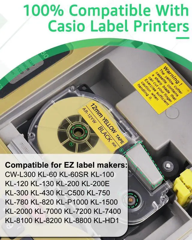 Alt view image 7 of 7 - 20 X Compatible with Cassette Label Tape XR12YW XR-12YW XR-12YW2S XR12YW2S Black on Yellow 12mm 1/2 inch x 26.2 Feet Replacement for KL-120 KL-430 KL-1500 KL-2000 Label Maker