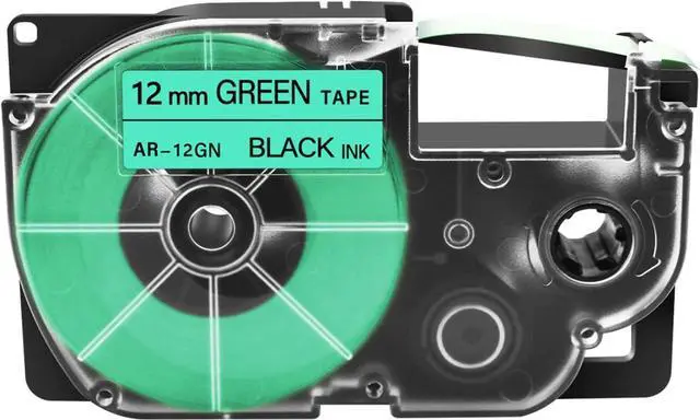 Main image of 20 X Compatible with Cassette Label Tape XR12GN XR-12GN XR-12GN2S XR12GN2S Black on Green 12mm 1/2 inch x 26.2 Feet Replacement for KL-120 KL-430 KL-1500 KL-2000 Label Maker