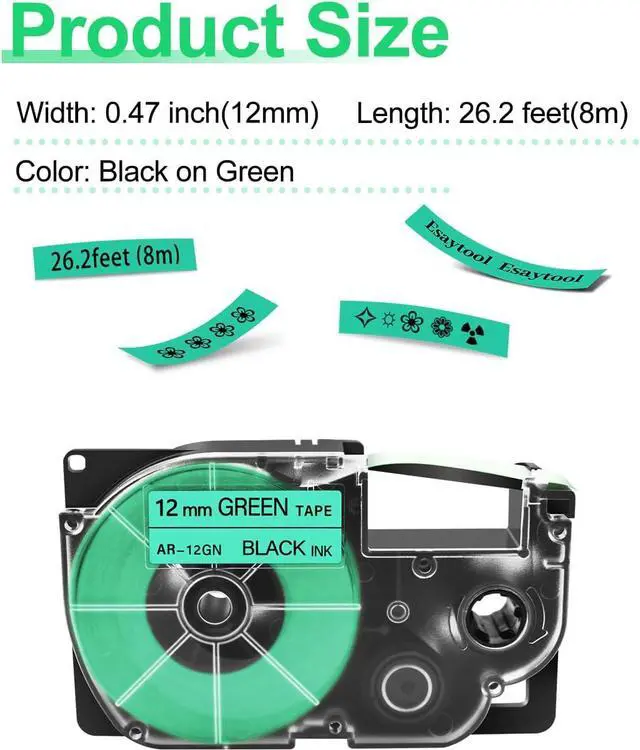 Alt view image 2 of 5 - 20 X Compatible with Cassette Label Tape XR12GN XR-12GN XR-12GN2S XR12GN2S Black on Green 12mm 1/2 inch x 26.2 Feet Replacement for KL-120 KL-430 KL-1500 KL-2000 Label Maker