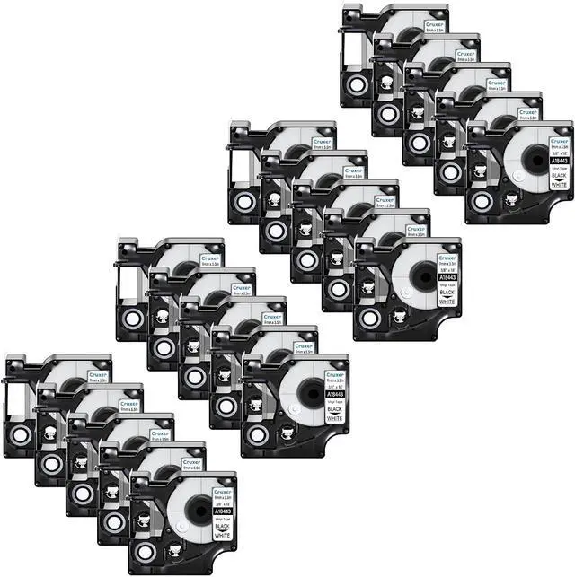 Main image of Compatible Label Tapes Replacement for Dymo 18443 Permanent Vinyl 3/8 inch Black on White Tapes Suitable for Dymo Rhino 4200 5200 5000 6000 Label Makers, 3/8" x 18'(9mm x 5.5m),20-Pack