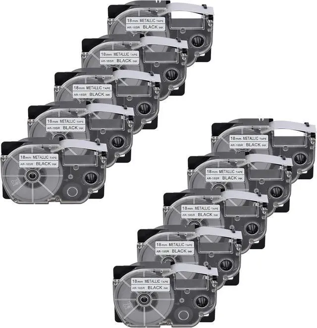Main image of 10 X Compatible with Cassette Label Tape XR18SR XR-18SR XR-18SR2S XR18SR2S Black on Silver 18mm 3/4 inch x 26.2 Feet Replacement for KL-120 KL-430 KL-820 KL-2000 Label Maker