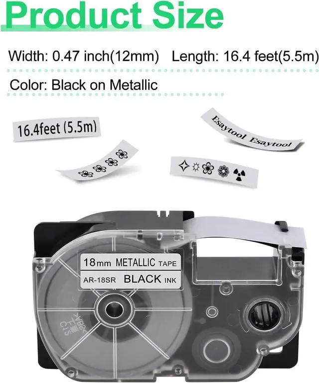 Alt view image 2 of 7 - 20 X Compatible with Cassette Label Tape XR18SR XR-18SR XR-18SR2S XR18SR2S Black on Silver 18mm 3/4 inch x 26.2 Feet Replacement for KL-120 KL-430 KL-820 KL-2000 Label Maker