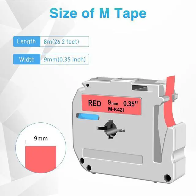 Alt view image 2 of 7 - 20 X Compatible with P Touch M Tape M-K421 MK421 M421 Black on Red 9mm 0.35'' Label Tape Replacement for Ptouch PT-M95 PT-90 PT-70 PT-70SR PT-65 PT-85 PT-45 Label Maker