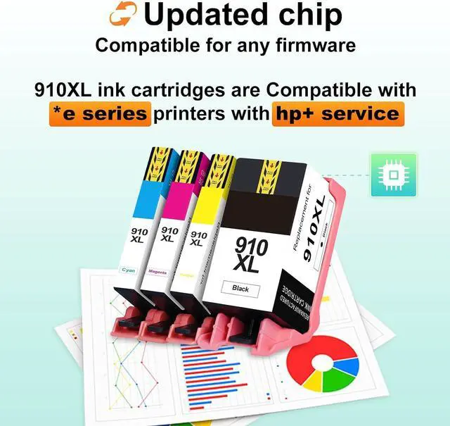 Alt view image 3 of 7 - TEINO 910XL Ink Replacement for HP 910 Ink Cartridges Combo Pack(4 Pack)