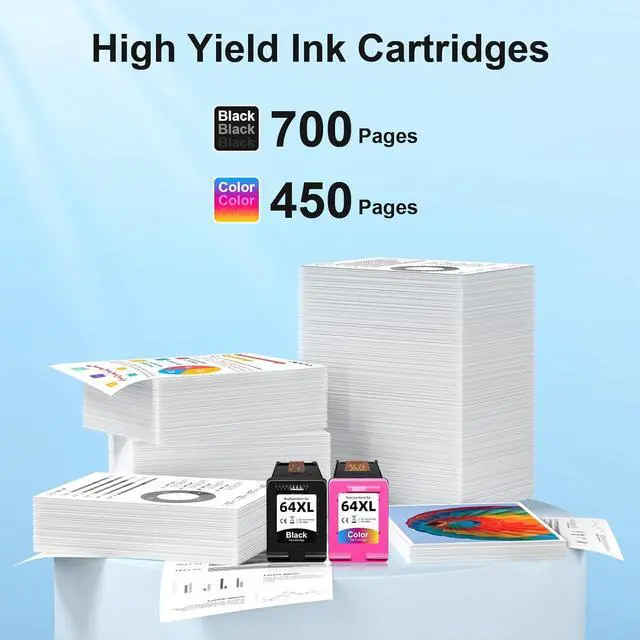 Alt view image 3 of 7 - 64 Ink Cartridges Black/Color Combo Pack Compatible for HP Ink 64 64XL Black and Color Ink Cartridge for Printers Fit for HP Envy Inspire 7955e 7900e 7255e 7220e Envy Photo 7855 7155 7858 Tango X Ink