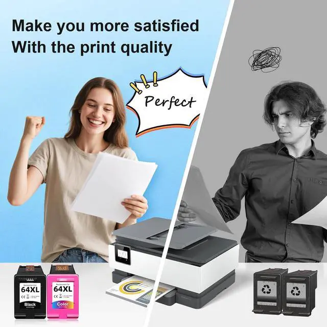 Alt view image 7 of 7 - 64 Ink Cartridges Black/Color Combo Pack Compatible for HP Ink 64 64XL Black and Color Ink Cartridge for Printers Fit for HP Envy Inspire 7955e 7900e 7255e 7220e Envy Photo 7855 7155 7858 Tango X Ink