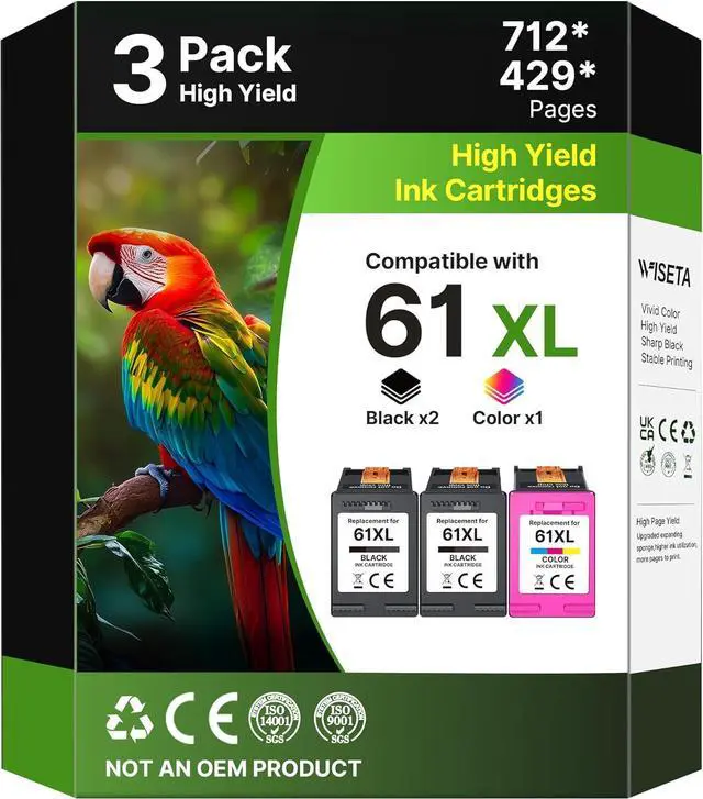 Main image of 61XL Ink Cartridges Black and Color Replacement for HP Ink 61 XL Combo Pack