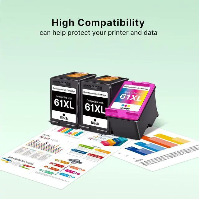 Alt view image 6 of 7 - 61XL Ink Cartridges Black and Color Replacement for HP Ink 61 XL Combo Pack