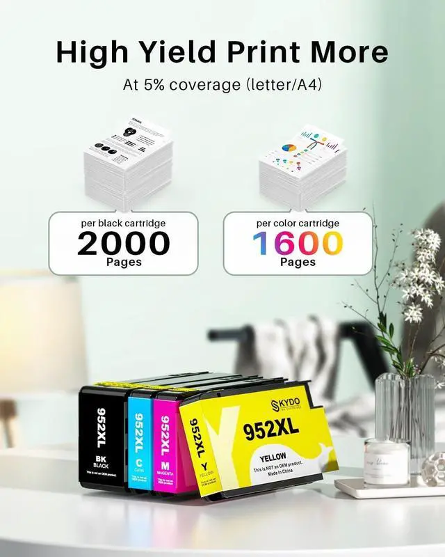 Alt view image 3 of 6 - 952XL Ink Cartridges Combo Pack Replacement for HP 952 XL 952 ink, 4 Pack