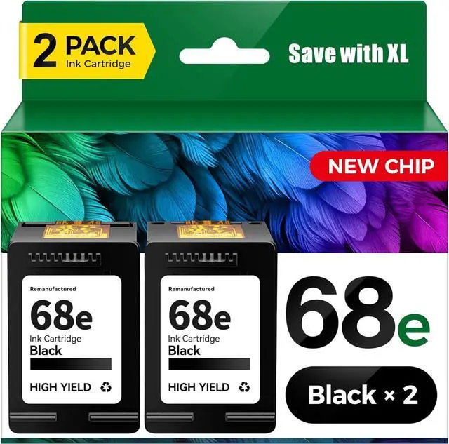 Main image of 68XL Ink Cartridge Black 2-Pack High Yield Compatible for HP 68 68e Ink Cartridges Replacement for Envy 6155e 6500e 6552e 6555e 6558e 6100e 6152e Printer 6520e 6530e 6165e 6110e 6120e Laser All-in-One