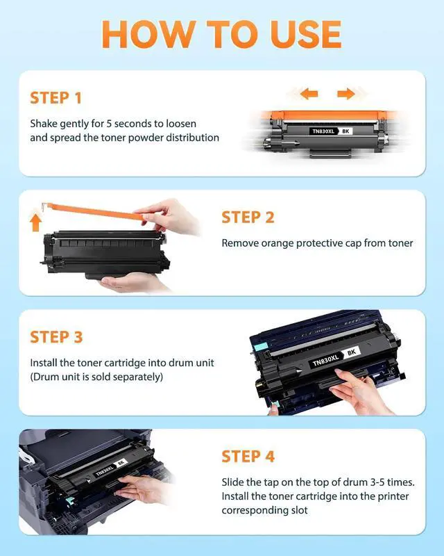 Alt view image 5 of 7 - TN830XL TN 830 TN830 Toner Cartridge Replacement for Brother TN830XL TN 830 TN830 Toner Cartridges for HL-L2460DW DCP-L2640DW HL-L2480DW HL-L2400D HL-L2405W MFC-L2820DW Printer (2 Black)