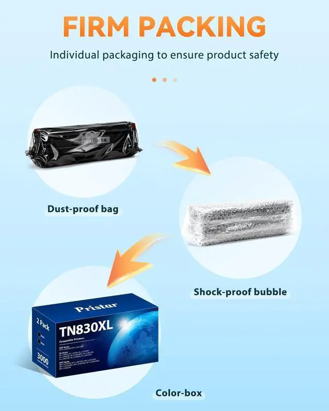 Alt view image 6 of 7 - TN830XL TN 830 TN830 Toner Cartridge Replacement for Brother TN830XL TN 830 TN830 Toner Cartridges for HL-L2460DW DCP-L2640DW HL-L2480DW HL-L2400D HL-L2405W MFC-L2820DW Printer (2 Black)