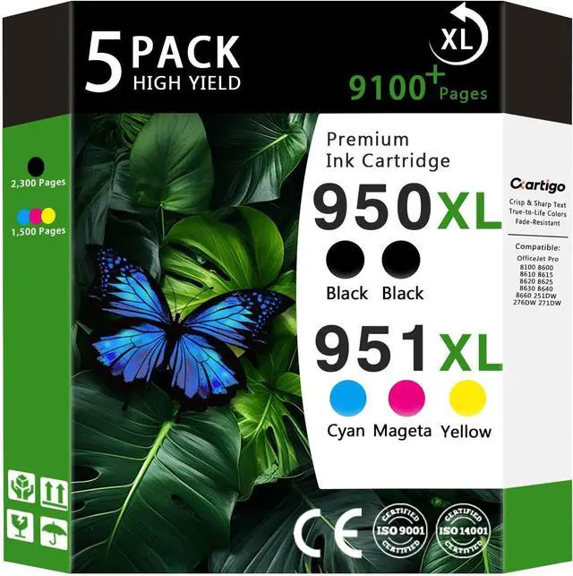 Main image of 950XL 951XL High Yield Ink Cartridges Compatible for Combo Pack HP 950 951 Replacement for Officejet Pro 8100 8600 8610 8615 8620 8625 8630 251DW Printers (Black/Cyan/Magenta/Yellow 5-Pack, Non-OEM)