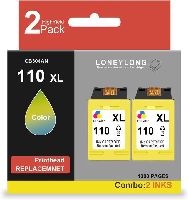 Main image of 2Pack 110XL High Yield Ink Cartridge CB304AN Tri-Color Remanufactured Compatible with HP 110 Tricolor Ink Cartridge for photosmart Printer