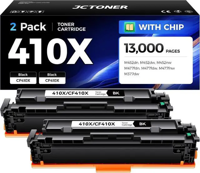 Main image of 410X Black Toner Cartridge 2-Pack High Yield Replacement for HP 410X CF410X 410A CF410A Compatible with HP Color LaserJet Pro MFP M477fdn M477fdw M477fnw M452dn M452dw M452nw M377dw Laser Printer Ink