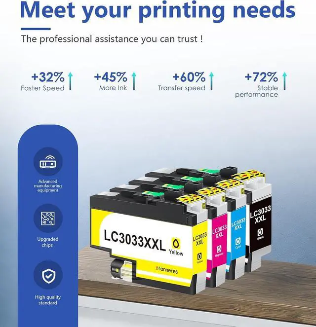 Alt view image 4 of 7 - LC3033XXL LC3033 Ink Cartridges 4 Pack BK/C/M/Y Replacement for Brother