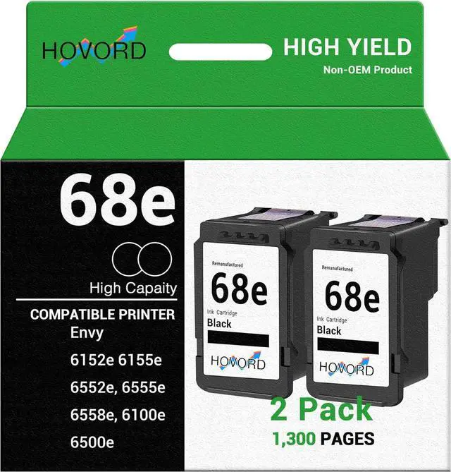 Main image of Ink Cartridge 68E Replacement for HP 68e High Capacity 68 Black Work with Envy 6152e 6155e 6552e 6555e 6558e Printer 6100e 6500e Printer 2-Pack