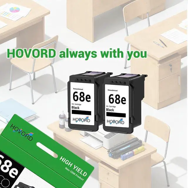 Alt view image 5 of 5 - Ink Cartridge 68E Replacement for HP 68e High Capacity 68 Black Work with Envy 6152e 6155e 6552e 6555e 6558e Printer 6100e 6500e Printer 2-Pack