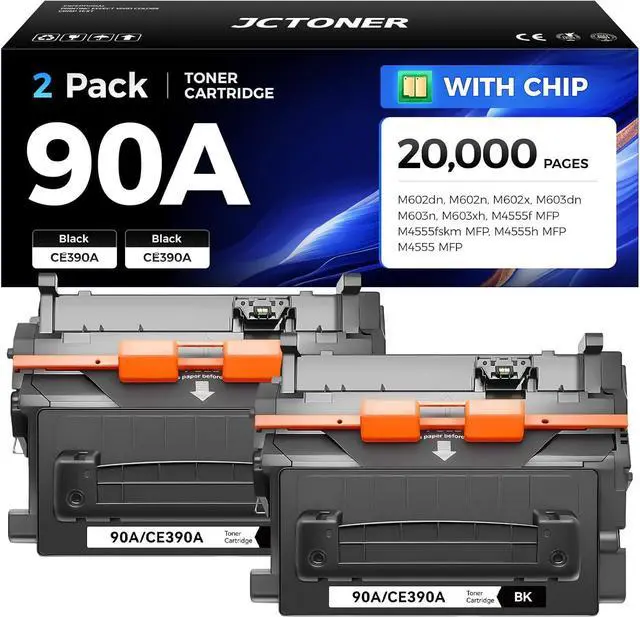 Main image of 90A Toner Cartridge Black 2-Pack High Yield Replacement for HP 90A CE390A Toner Compatible with HP LaserJet Enterprise 600 M601 M602 M603 M4555 MFP M602dn M602n M602x M603dn M603n M603xh Printer Ink