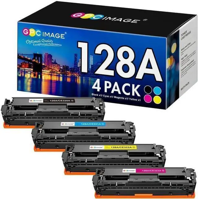 Main image of GPC Image 128A Toner Cartridges 4 Pack Compatible for HP 128A Toner Cartridges CE320A CE321A CE322A CE323A for HP LaserJet Pro CM1415fn CM1415fnw CP1525n Printer (4 Pack, Black Cyan Yellow Magenta)