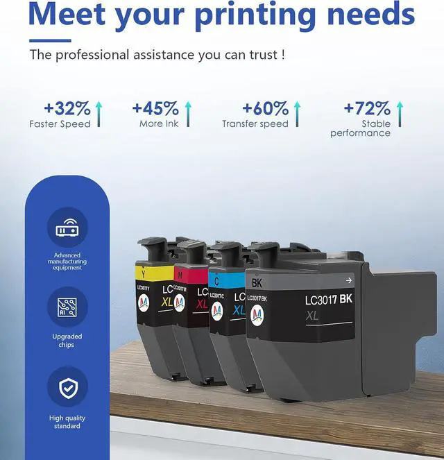 Alt view image 4 of 7 - LC3017 XL Ink High Yield Color Ink Cartridges 4-Pack Each LC3017BK