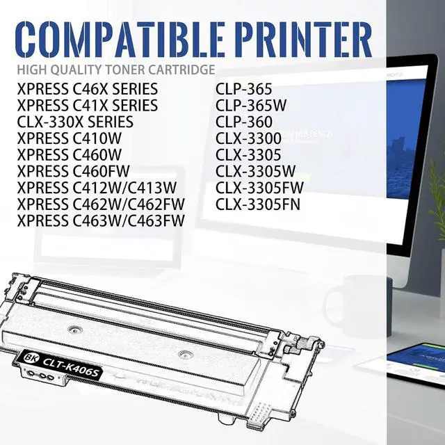 Alt view image 2 of 6 - 1 PK K406S Black Toner Cartridge 2,500 Pages High-Yield Compatible, K406S, Replacement for Samsung Xpress C46x C41x CLX-330x C410W C460W C460FW C412W/C413W C462W/C462FW C463W/C463FW CLP-365 Printer