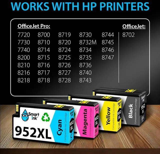 Alt view image 3 of 7 - Smart Ink Compatible Ink Cartridges Replacement for HP 952XL 952 XL 4 Combo Pack (Black, Cyan/Magenta/Yellow) to use with HP OfficeJet Pro 8710 7740 8720 8715 8210 8703 OfficeJet 8702 Printers