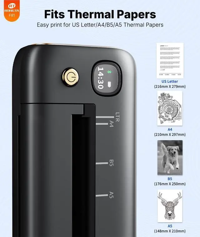 Alt view image 4 of 7 - Rongta Portable Printers Wireless for Travel, Bluetooth Mobile Printer, Thermal Inkless Printer for School/Office/Home Use, Compatible with Android,iOS & Laptop (Gray)