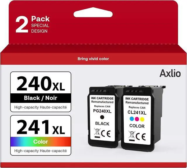 Main image of PG-240XL/CL-241XL Remanufactured Ink Cartridges Replacement for Canon 240 241, 240XL 241XL Combo Pack Use to Canon MG3620 TS5120 MG3520 MG2120 MX452 MX512 MX532 Printer (2 Pack)