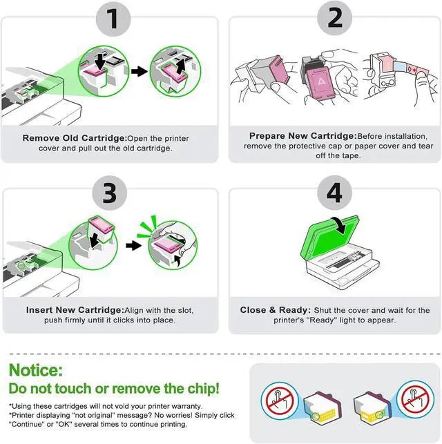 Alt view image 6 of 7 - Compatible 62 Ink Cartridges Replacement for HP Ink 62 62XL HP62 Black Cartridge for 5540 5542 5545 5640 5642 5660 5664 5665 7640 7645 8000 8005 200 250 5740 5742 5743 5745 8040 Printer 62 XL2 Pack