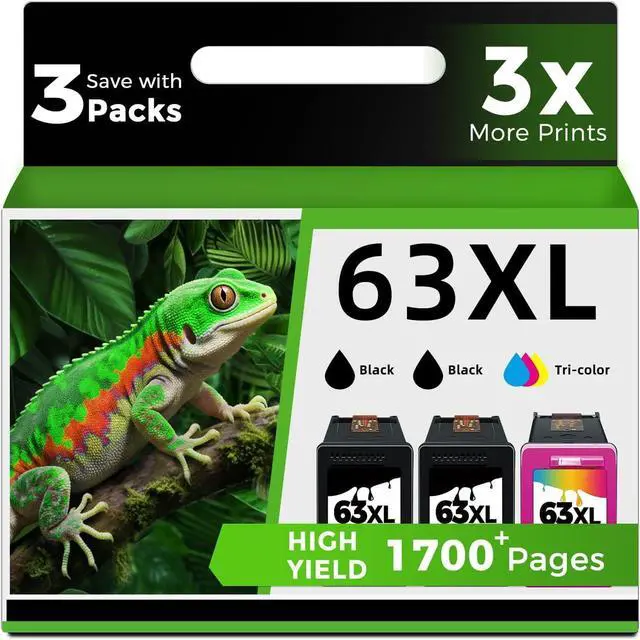 Main image of 63XL Ink Cartridge Combo Pack (2 Black and 1 Color, 3-Pack) Replacement for HP Ink 63 XL HP63 to Envy 4520 4512 4510 Officejet 4650 5258 5200 3830 5255 4655 4652 5252 Deskjet 3630 3632 2132 Printer