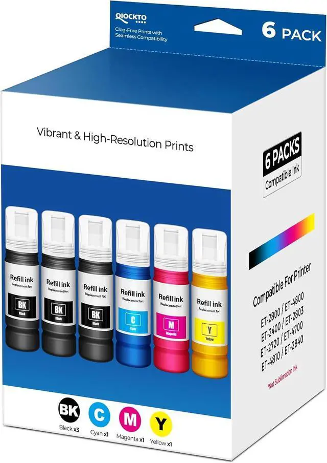 Main image of Compatible for EPT522 Ink Refill Bottles Replacement for ET-2800 6 Pack