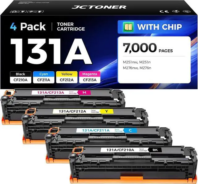 Main image of 131A Toner Cartridge 4-Pack High Yield Replacement for HP 131A CF210X CF211A CF212A CF213A 131X Compatible for HP LaserJet Pro 200 color MFP M276nw M276n M251nw M251n Printer Black Cyan Yellow Magenta