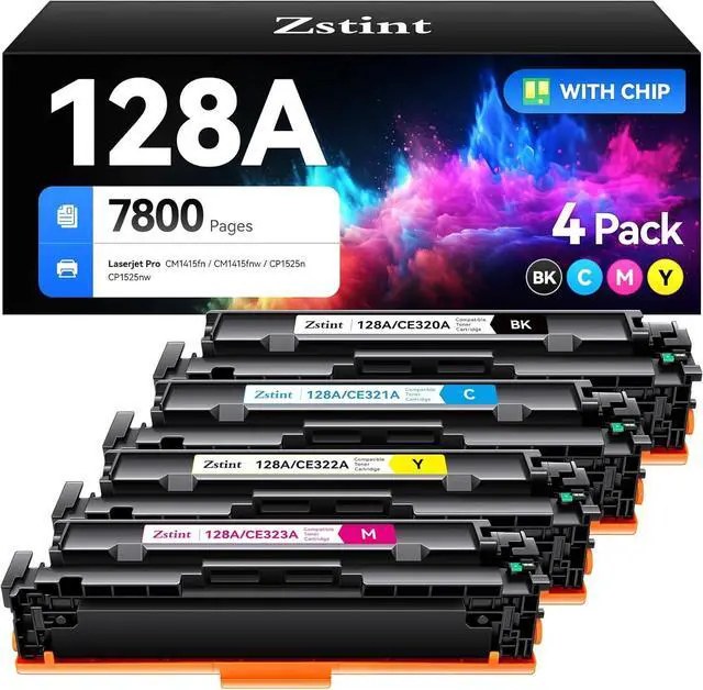 Main image of 128A Toner Cartridge 4-Pack High Yield Replacement for HP 128A CE320A CE321A CE322A CE323A Toner Cartridge Compatible with HP Laserjet Pro Color MFP CM1415fn CM1415fnw CP1525n CP1525nw Series Printer