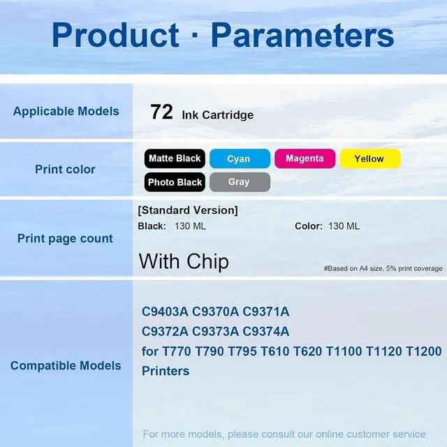 Alt view image 4 of 7 - KANTEN 72 Ink Cartridge 6-Pack C9403A C9370A C9371A C9372A C9373A C9374A