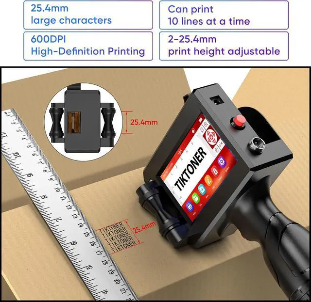 Alt view image 2 of 6 - Handheld Inkjet Printer Printing Height Max 1 Inch, Batch Code Printer with 42ML Quick-Drying Ink Cartridge for Text/Barcode/Date/Number, 1" Handheld Printer for Many Surface Metal Cardboard