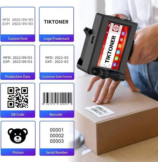 Alt view image 4 of 6 - Handheld Inkjet Printer Printing Height Max 1 Inch, Batch Code Printer with 42ML Quick-Drying Ink Cartridge for Text/Barcode/Date/Number, 1" Handheld Printer for Many Surface Metal Cardboard