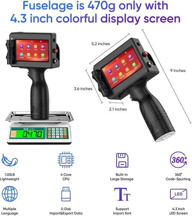 Alt view image 5 of 6 - Handheld Inkjet Printer Printing Height Max 1 Inch, Batch Code Printer with 42ML Quick-Drying Ink Cartridge for Text/Barcode/Date/Number, 1" Handheld Printer for Many Surface Metal Cardboard