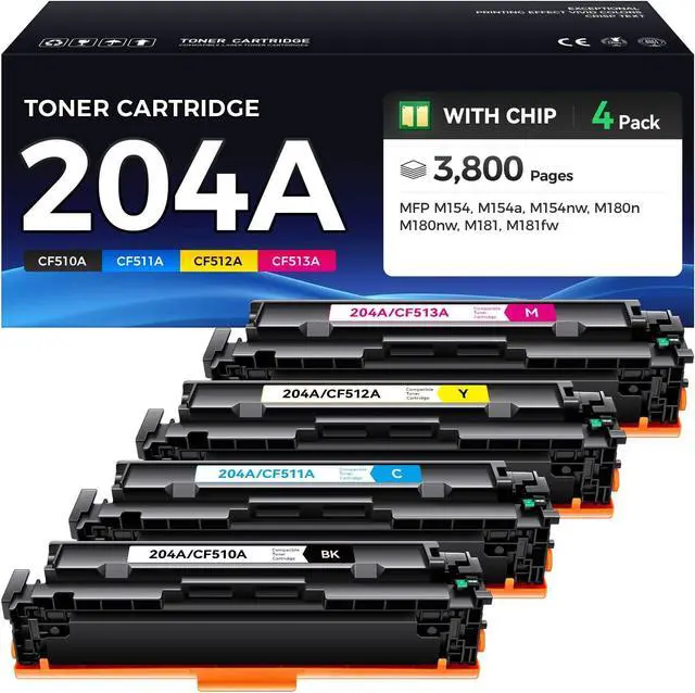 Main image of 204A Toner Cartridge Set 4-Pack High Yield Replacement for HP 204A 204X CF510A CF511A CF512A CF513A Compatible with HP Color LaserJet Pro MFP M180fw M181fw M180n M180nw M154a M154nw Printer Ink Black