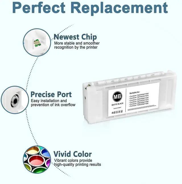 Alt view image 3 of 7 - T693 T6935 Ink Cartridge T693500 Matte Black 350ML for SureColor SC-T3000 T3070 T3200 T3270 T5000 T5070 T5200 T5270 T7000 T7070 T7200 T7270 T5200D Printers (1-Pack)