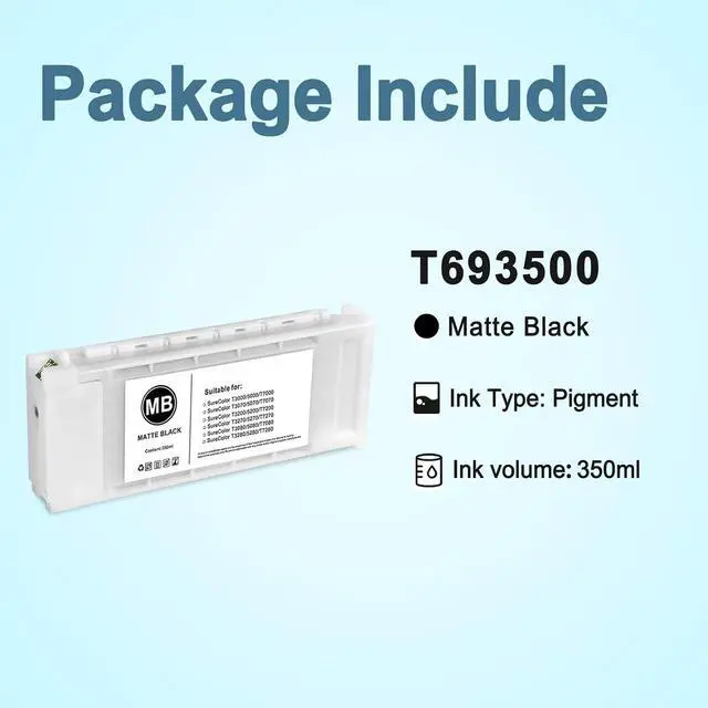 Alt view image 4 of 7 - T693 T6935 Ink Cartridge T693500 Matte Black 350ML for SureColor SC-T3000 T3070 T3200 T3270 T5000 T5070 T5200 T5270 T7000 T7070 T7200 T7270 T5200D Printers (1-Pack)