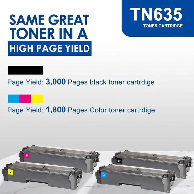 Alt view image 3 of 7 - TN-635 TN635 Toner Cartridge 4 Pack High Yield Replacement for Brother TN635 TN635XL TN635XXL Toner Cartridge Set - TN635BK TN635C TN635M TN635Y ( MFC-L8930CDW )