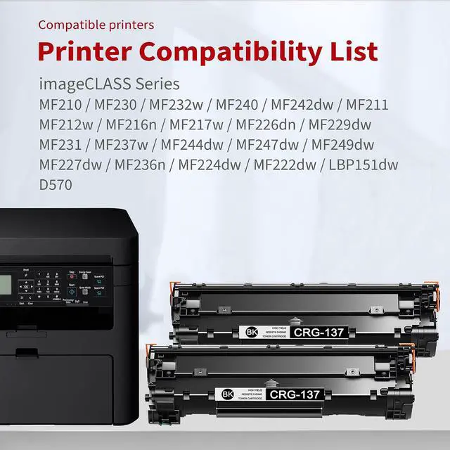 Alt view image 2 of 7 - 137 Toner Cartridge Replacement for Canon CRG137 CRG-137 Black Toner Cartridge to Use with ImageClass MF232W MF227dw MF229dw MF216n MF236n MF244dw D570 LBP151dw Printer (2 Black)
