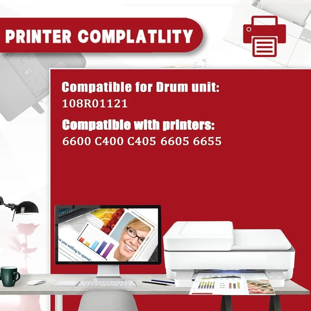 Alt view image 2 of 7 - 108R01121 Drum Unit Compatible for Xerox 108R01121 Cyan Imaging Drum Work for Xerox Phaser 6600 VersaLink C400 C405 WorkCentre 6605 6655 Printers