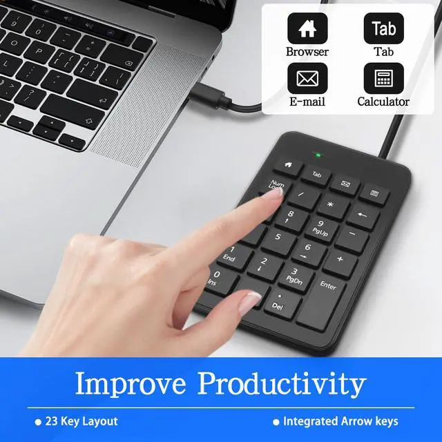 Alt view image 4 of 7 - USB Type-C Number Pad Wired 23 Keys Type-C Numeric Keypad with Tab, Home, Email & Calculator Keys for Laptop, PC, Desktop, Computer, Notebook -1 Pcs
