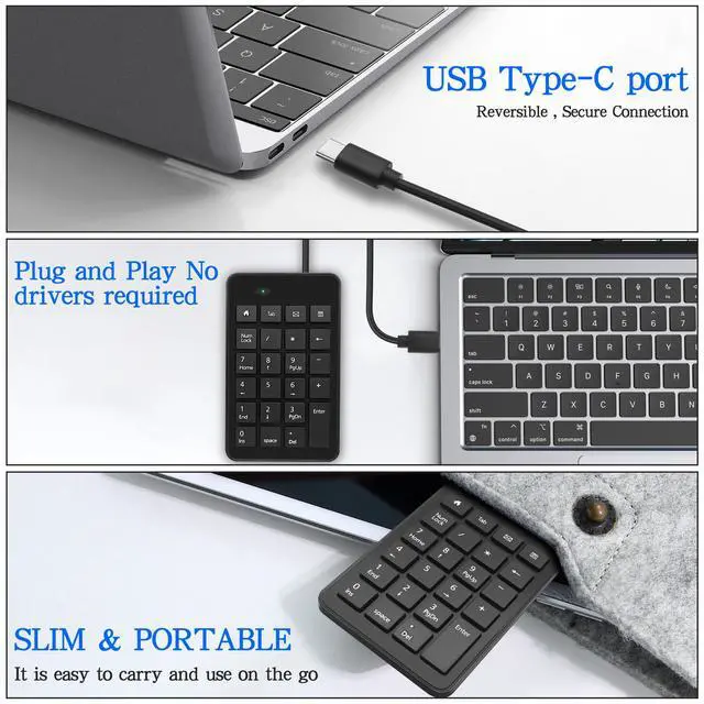 Alt view image 6 of 7 - USB Type-C Number Pad Wired 23 Keys Type-C Numeric Keypad with Tab, Home, Email & Calculator Keys for Laptop, PC, Desktop, Computer, Notebook -1 Pcs