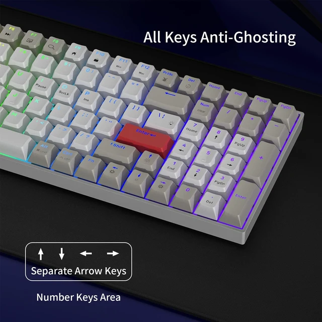 Alt view image 5 of 7 - Newmen GM1000 Wireless Mechanical Gaming Keyboard,Bluetooth/2.4GHz/Wired | Hot Swappable, Custom,RGB Backlit,Anti-Ghosting,Wirless Mechanical Keyboards,Number Pad for Mac/Win,drive,Blue Switch