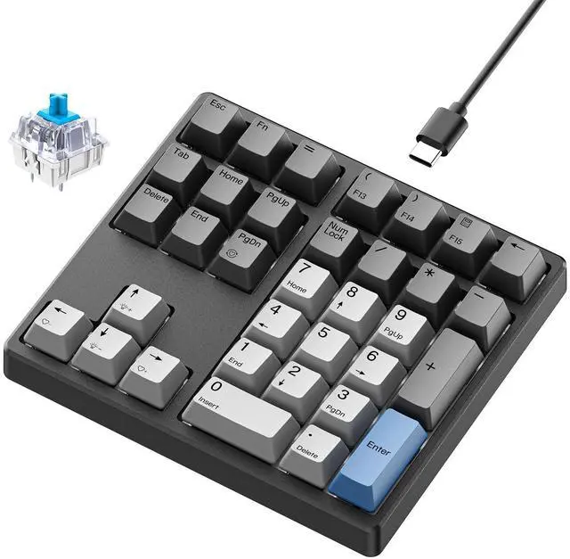 Main image of KN34 Wired Mechanical Number Pad- 34 Keys Hot Swappable Numeric Keypad with White Backlight& PBT Keycaps for Laptop, MacBook, PC Desktop, Compact Keyboard(Blue Switch)